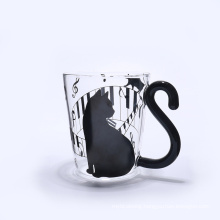 Sell Well Clear Cup Glass Handmade Single Wall Reusable Glass Coffee Cup with Handle Cat Mug